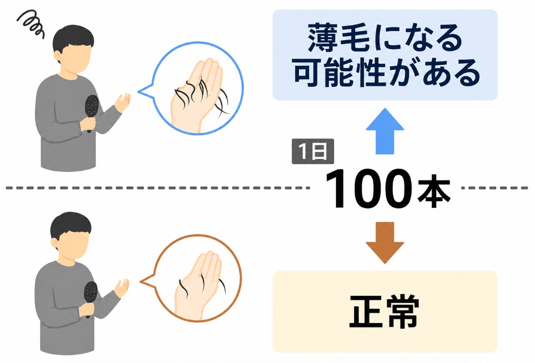 1日の抜け毛が100本を超える場合は薄毛の可能性があることを示す目安